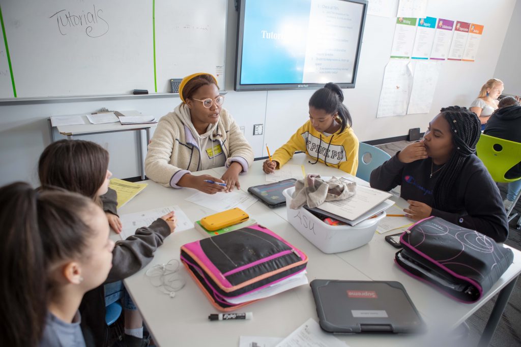 Tutoring session with younger students